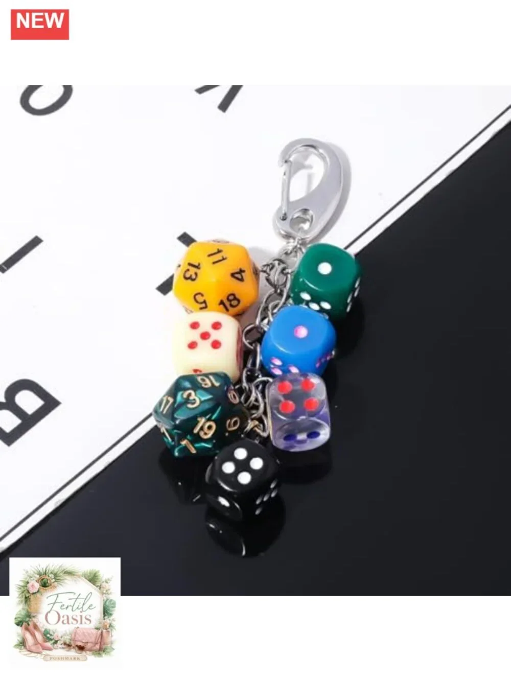 Resin Alloy Metal Dice Charm Keychain Bag Accessory Purse Decor Gift